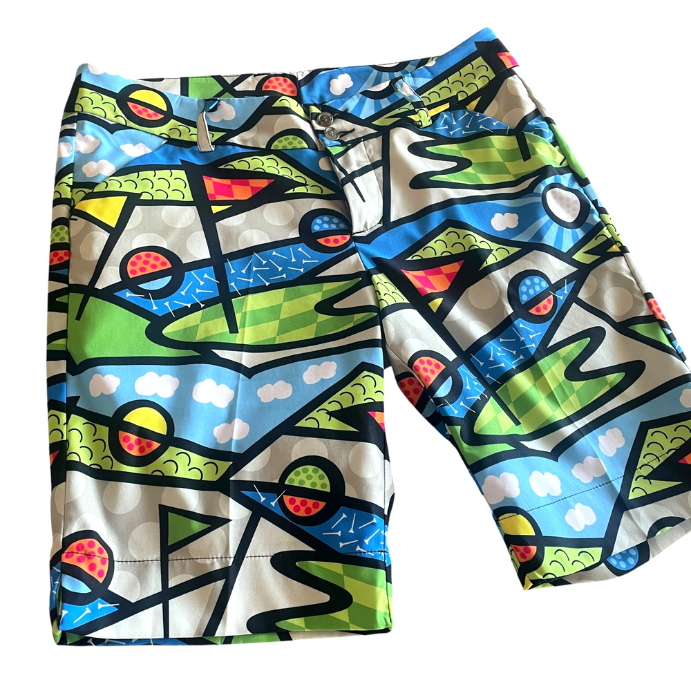 LOUDMOUTH Ladies Golf Trip Size US 8 Multi Activewear Front Zip Bermuda Shorts - Picture 5 of 8